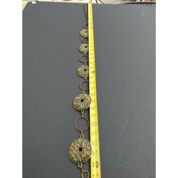 Womens Boho Silver Tone Belt W/ Medallion W/ Crushed Stone Accents Adjustable - Picture 5 of 12